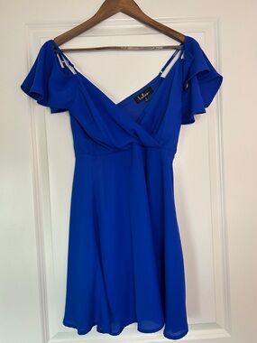 LULUS Candlelight Bistro Royal Blue Off-the-Shoulder Dress